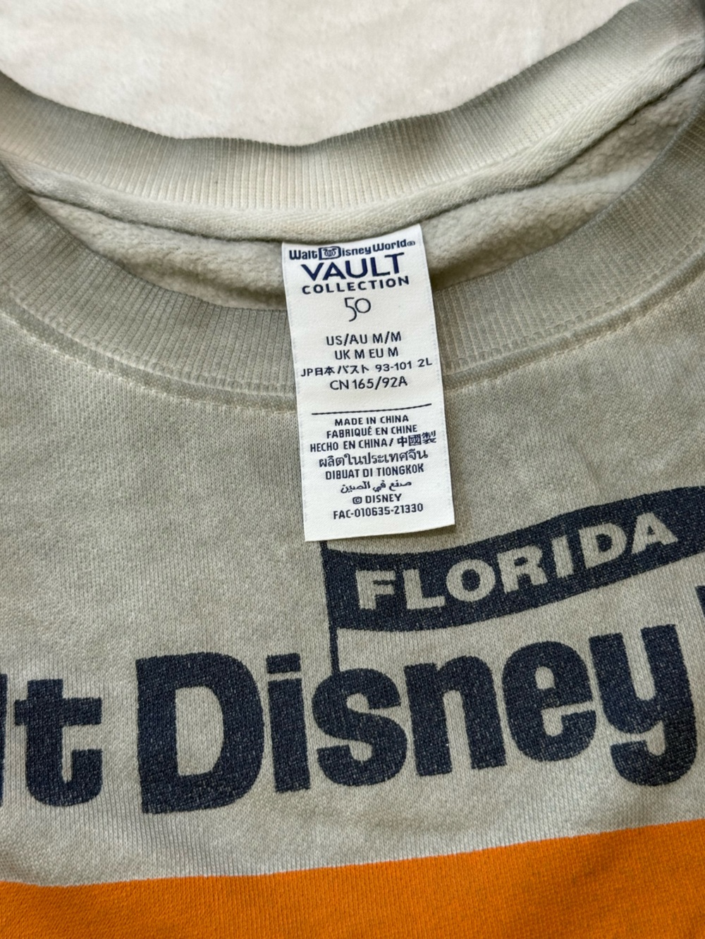 NWT Disney Sweatshirt Medium Grey Orange & Navy Walt Disney World Vintage Look - Picture 3 of 10